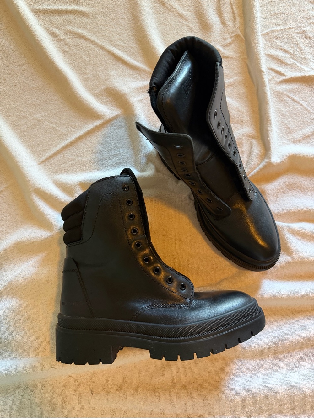 Cougar Black Leather Combat Boots - Chunky Lug Sole